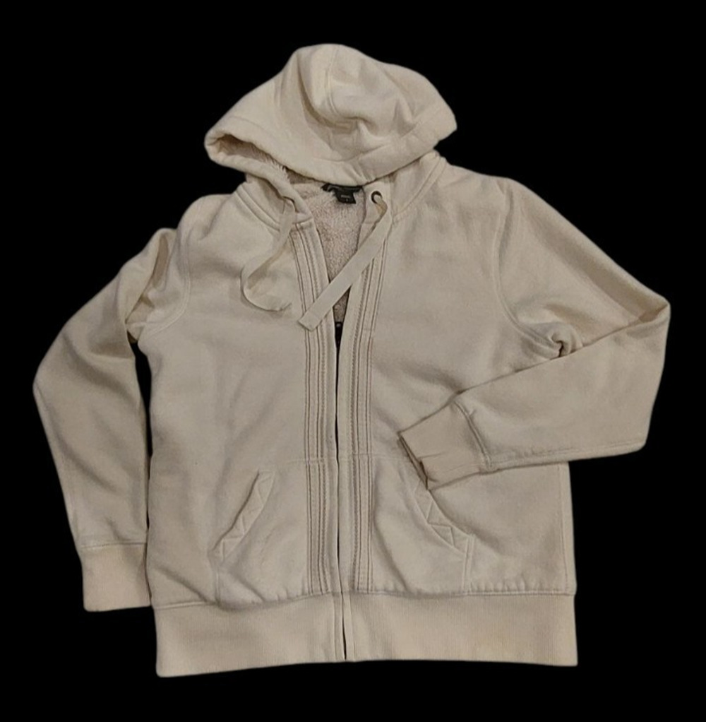 Eddie Bauer Jacket Women's Size M Beige Full Zip Long Sleeve Hooded Sherpa Lined